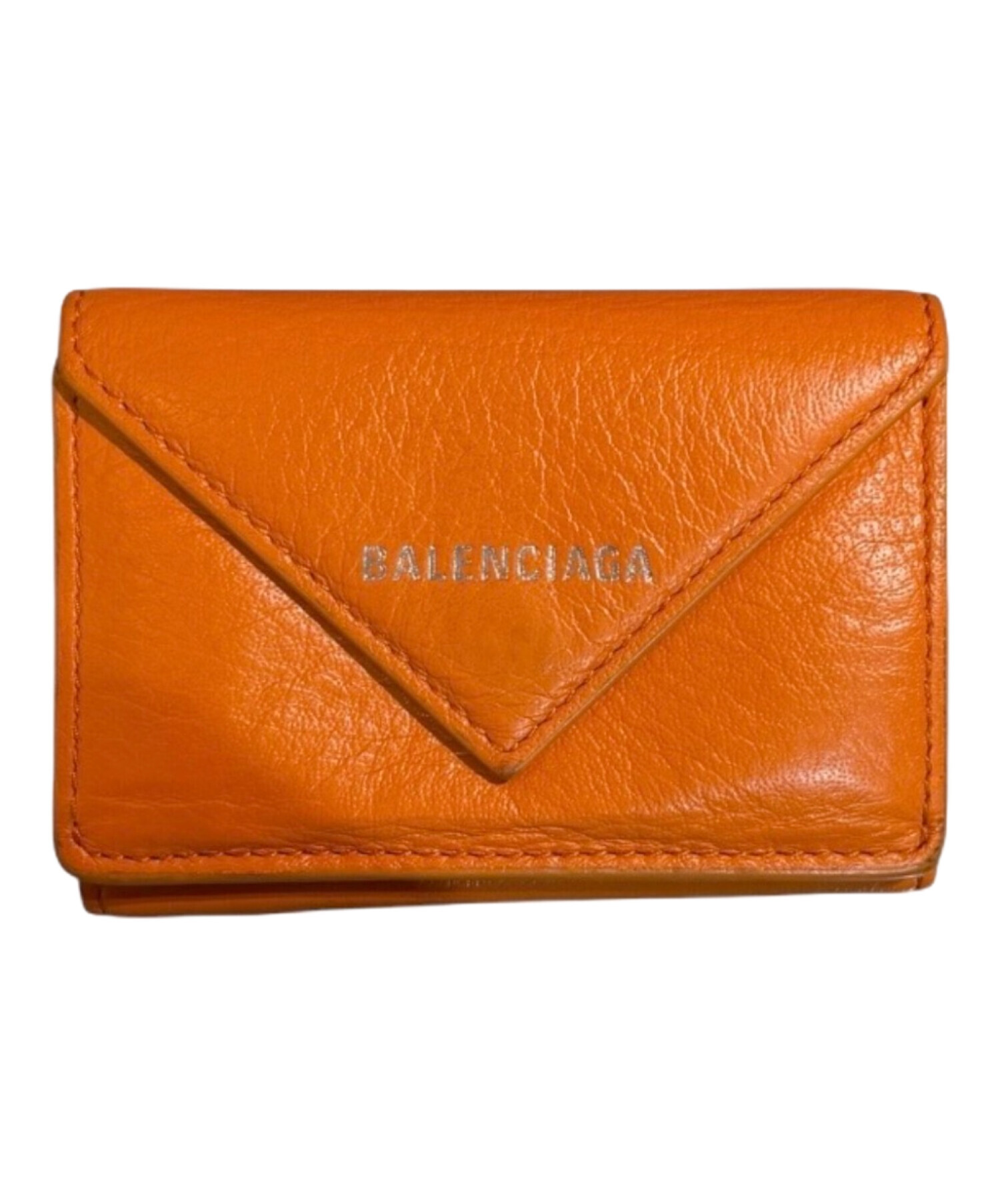 BALENCIAGA 三つ折り財布 オレンジ ペーパーミニウォレット 中古・古着通販】BALENCIAGA (バレンシアガ) ペーパー ミニウォレット