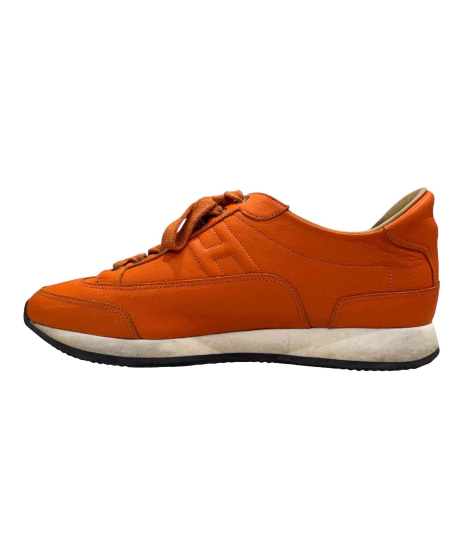 【正規品】エルメス Hロゴ キャンバス×レザー スニーカー シルバー オレンジ 中古・古着通販】HERMES (エルメス) クイックHロゴ レザースニーカー