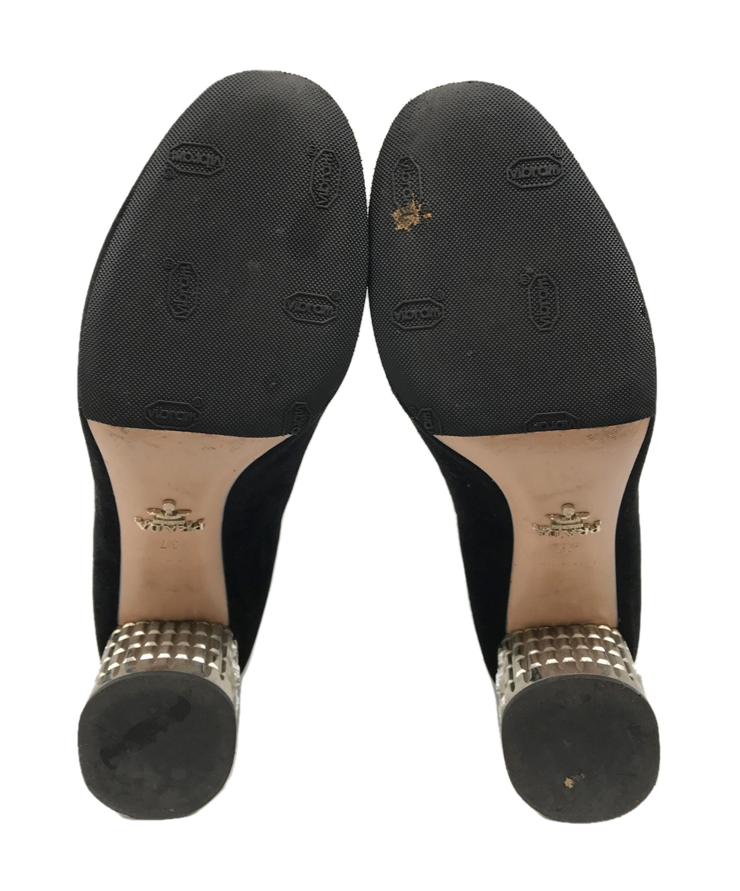 新品・未使用品 プラダ 8.5cmヒール パンプス 37 ブラック 中古・古着通販】PRADA (プラダ) ヒールビジューデザインパンプス