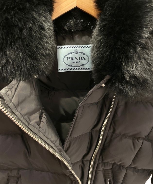 PRADAプラダ ダウンジャケット ファー付き 黒38 正規品 PRADA（プラダ） ダウンジャケット フォックスファー タッセル