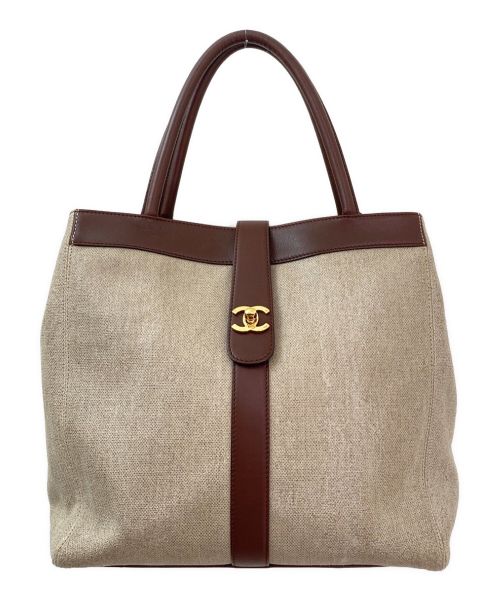 CHANEL ベージュ レザー トートバッグ ココマーク CHANEL ベージュ レザー トートバッグ ココマーク CHANEL ベージュ