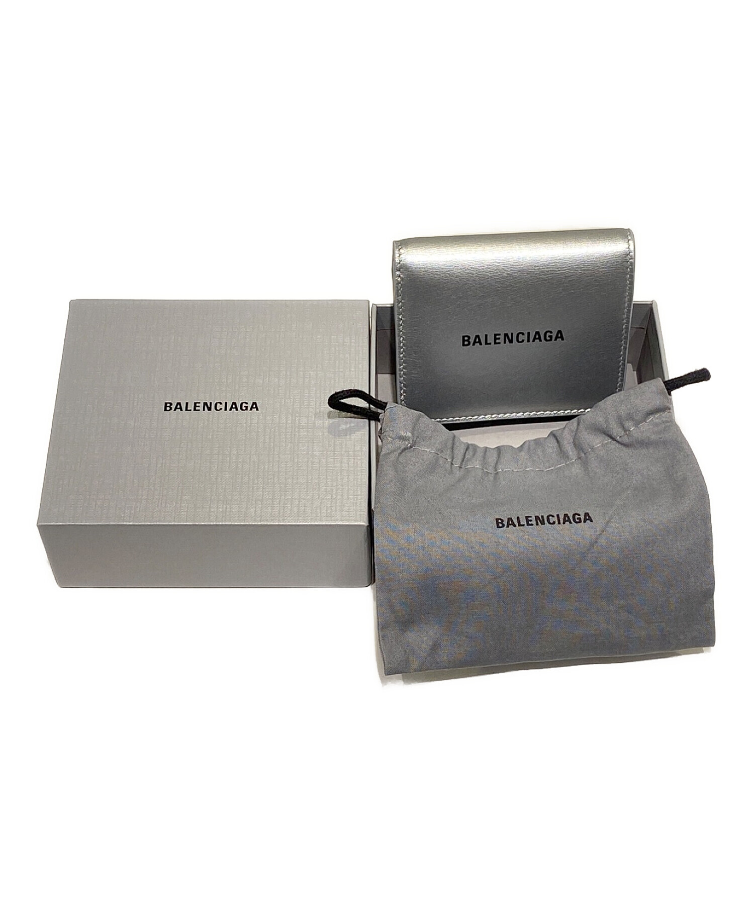 バレンシアガ 二つ折り財布 シルバー BALENCIAGA 中古・古着通販】BALENCIAGA (バレンシアガ) コンパクト2つ折り財布