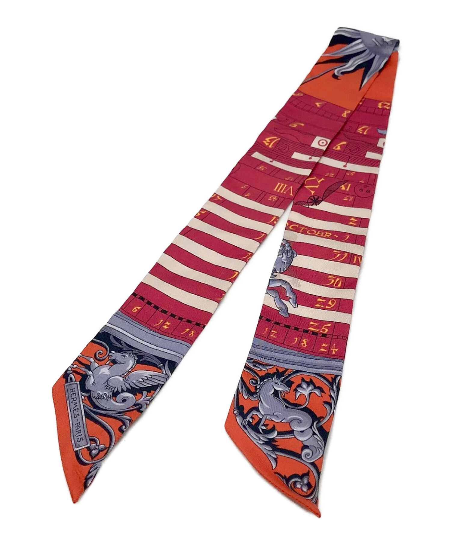 HERMES エルメス ツイリー　赤　オレンジ　レッド 中古・古着通販】HERMES (エルメス) ツイリー レッド×オレンジ