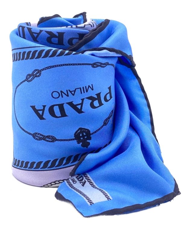中古・古着通販】PRADA (プラダ) ロゴ総柄シルクスカーフ スカイブルー