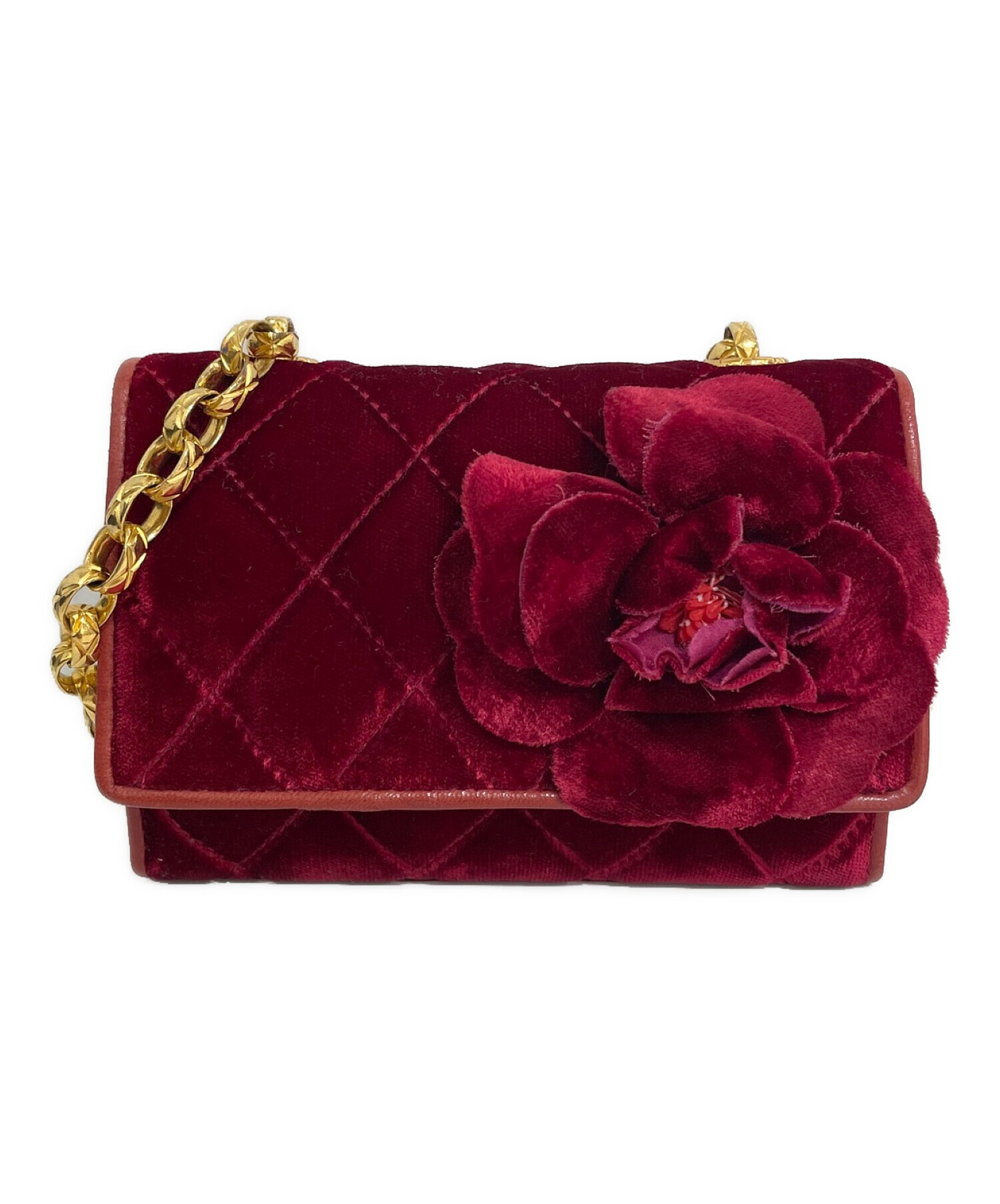 CHANEL レッド ベロア　ショルダーポーチ 中古・古着通販】CHANEL (シャネル) ベロアチェーンショルダーバッグ