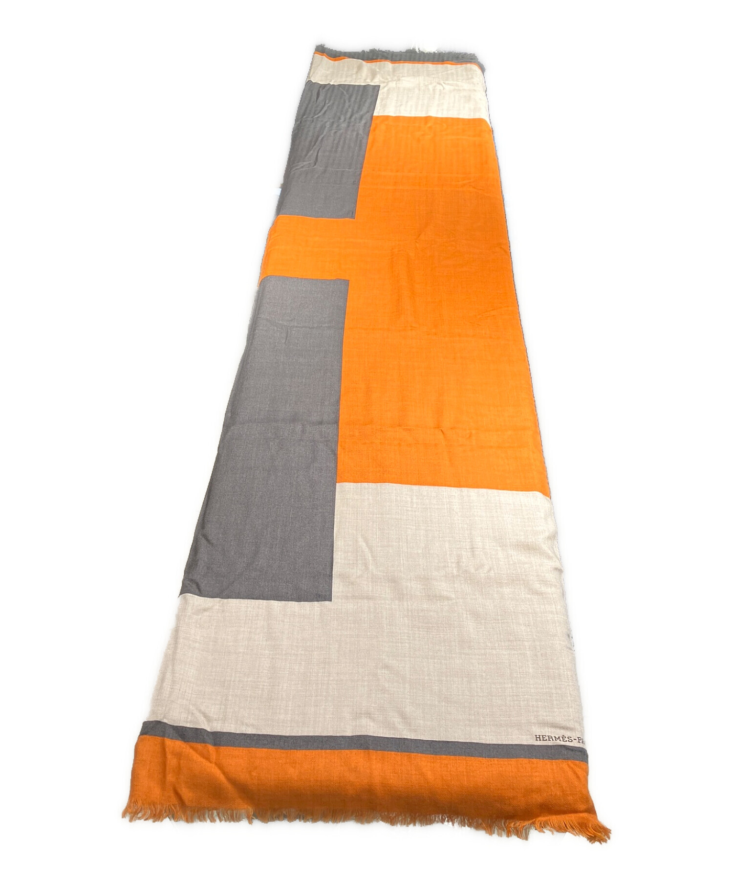 中古・古着通販】HERMES (エルメス) カシミヤ混大判ストール オレンジ 