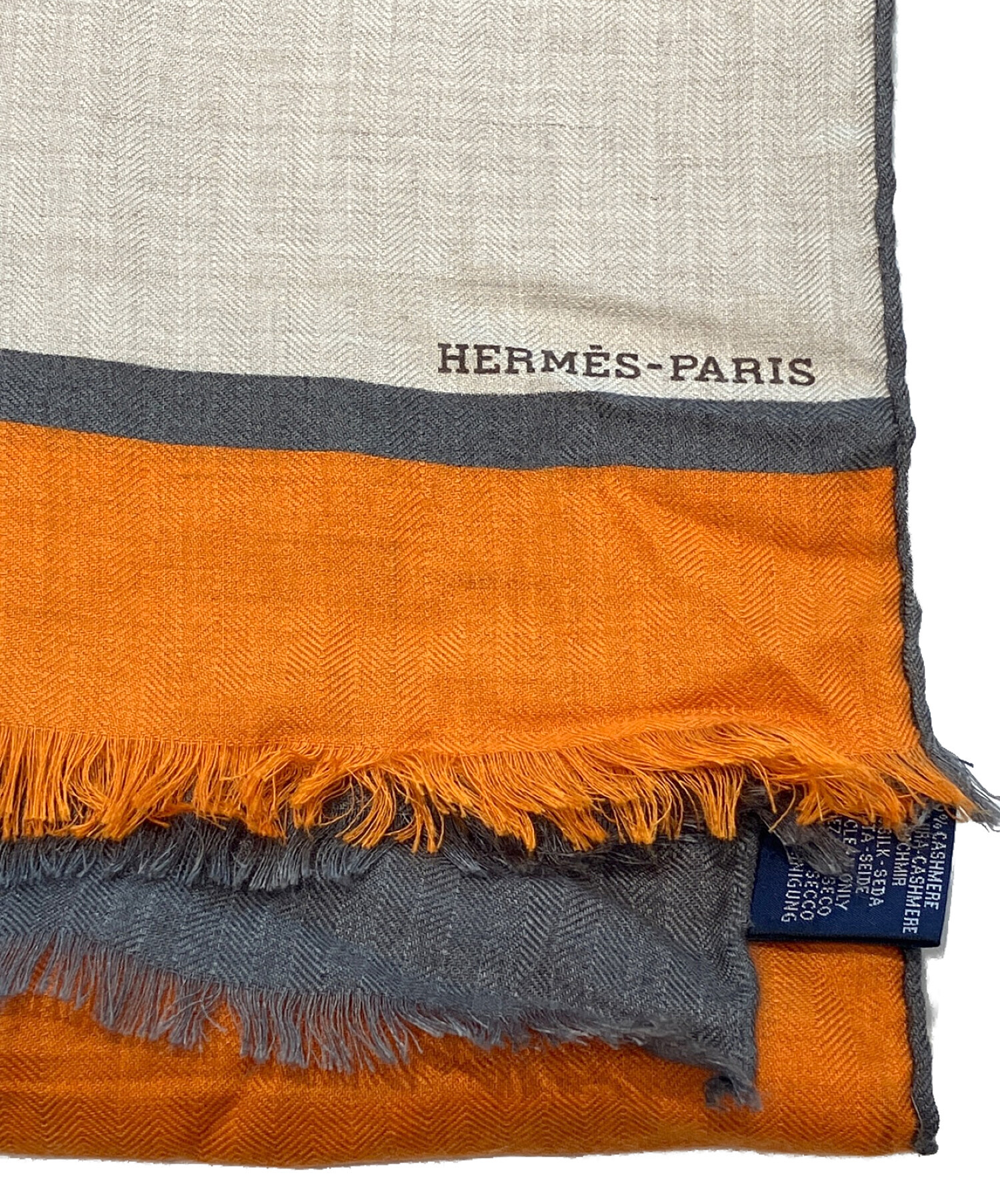中古・古着通販】HERMES (エルメス) カシミヤ混大判ストール オレンジ 