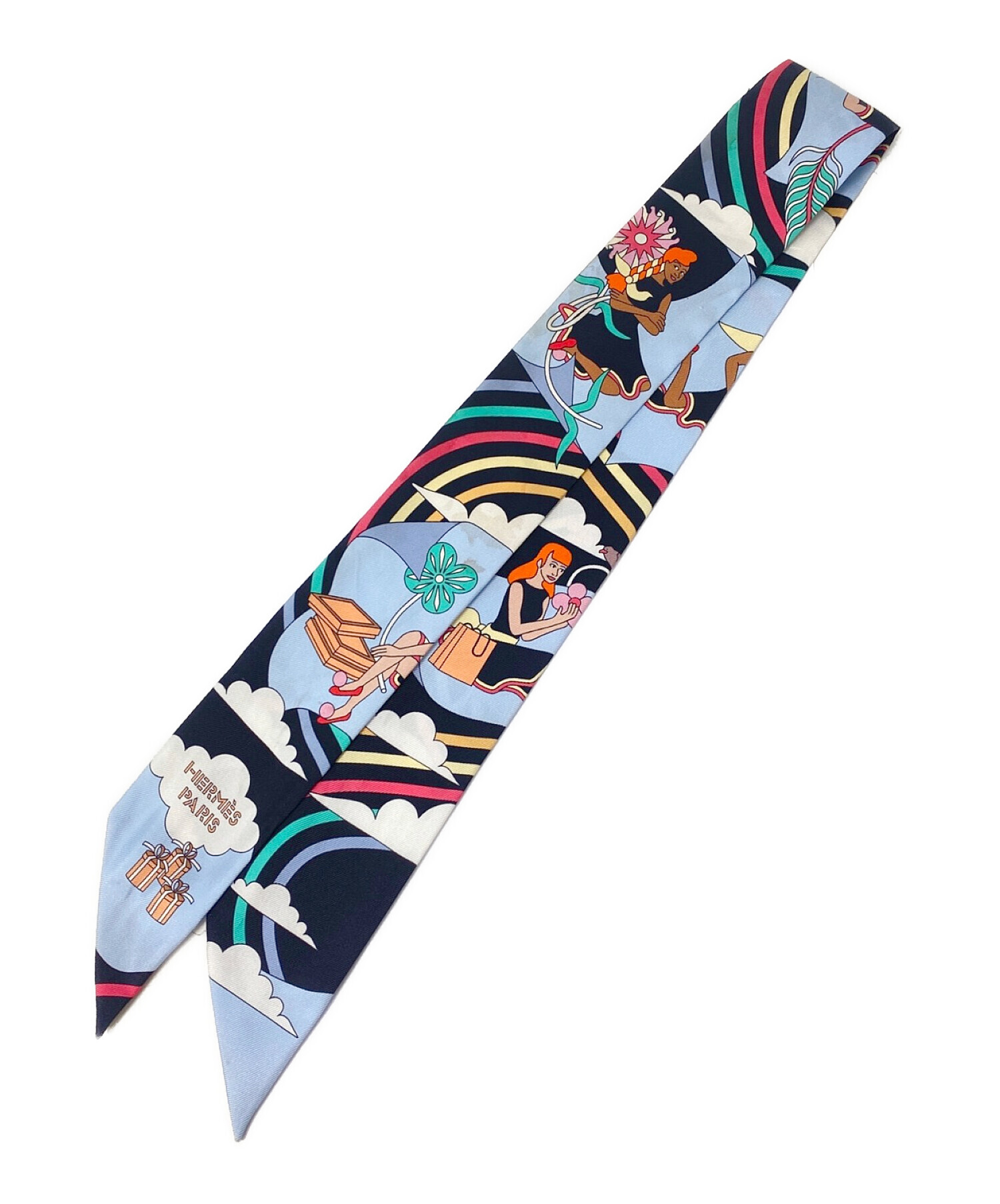 HERMES エルメス ツイリー エクスリブ 未使用に近い 中古・古着通販】HERMES (エルメス) ツイリースカーフ ブラック×ライト