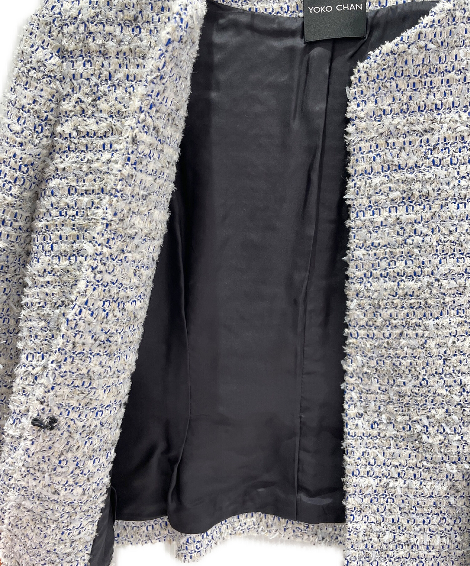 美品 ヨーコチャン ティアードスリーブ パール ノーカラージャケット