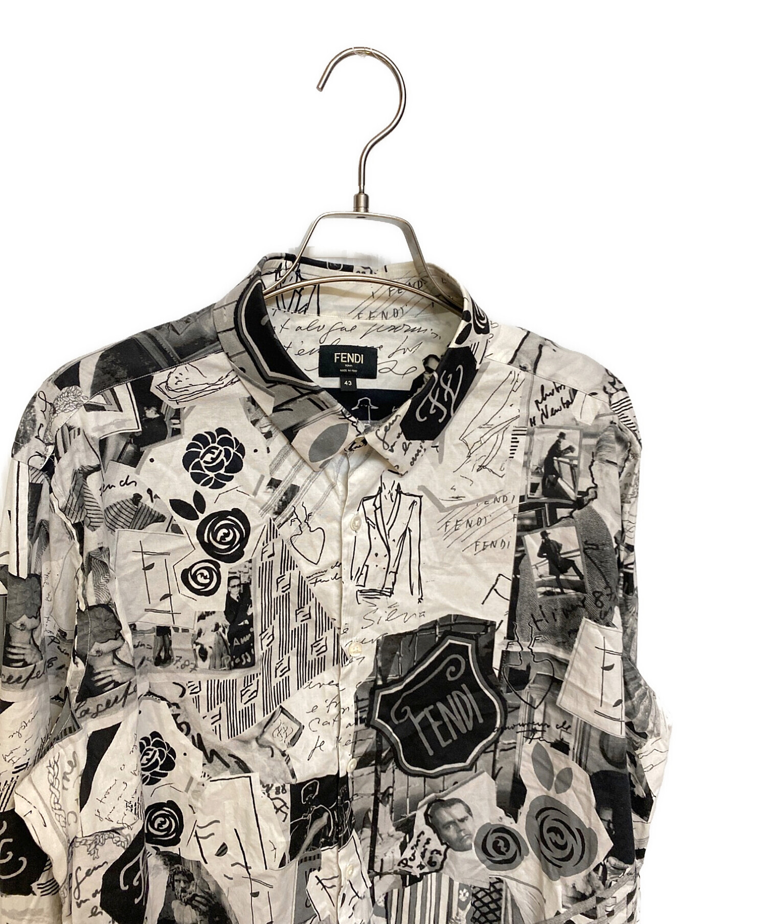 中古・古着通販】FENDI (フェンディ) 総柄シャツ ホワイト×ブラック