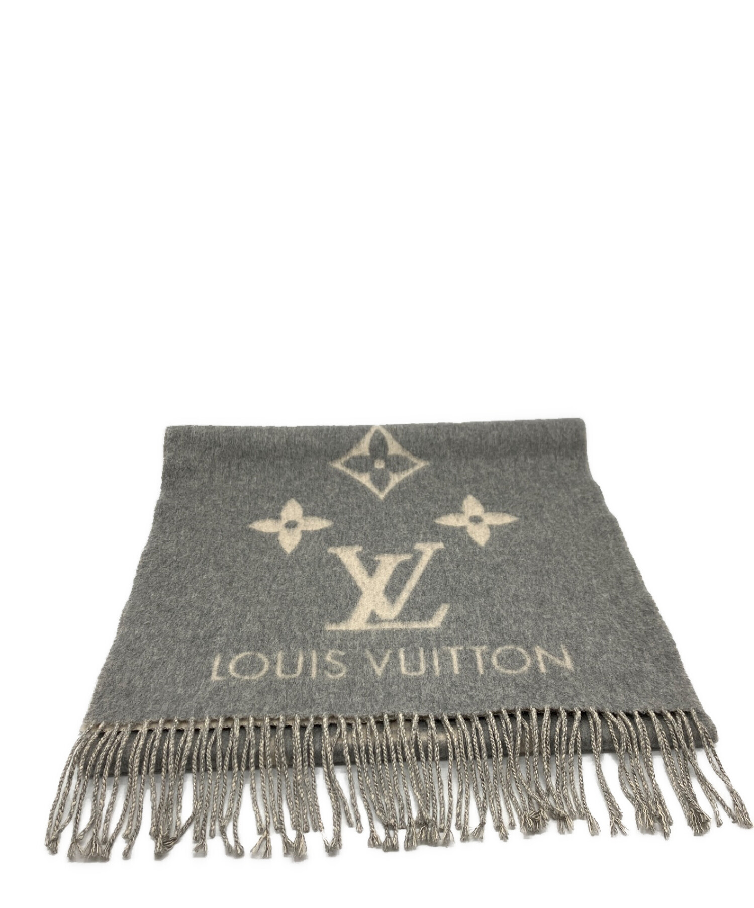 LOUIS VUITTON カシミヤマフラー ブラック/グレー 中古・古着通販】LOUIS VUITTON (ルイ ヴィトン) ロゴカシミヤマフラー