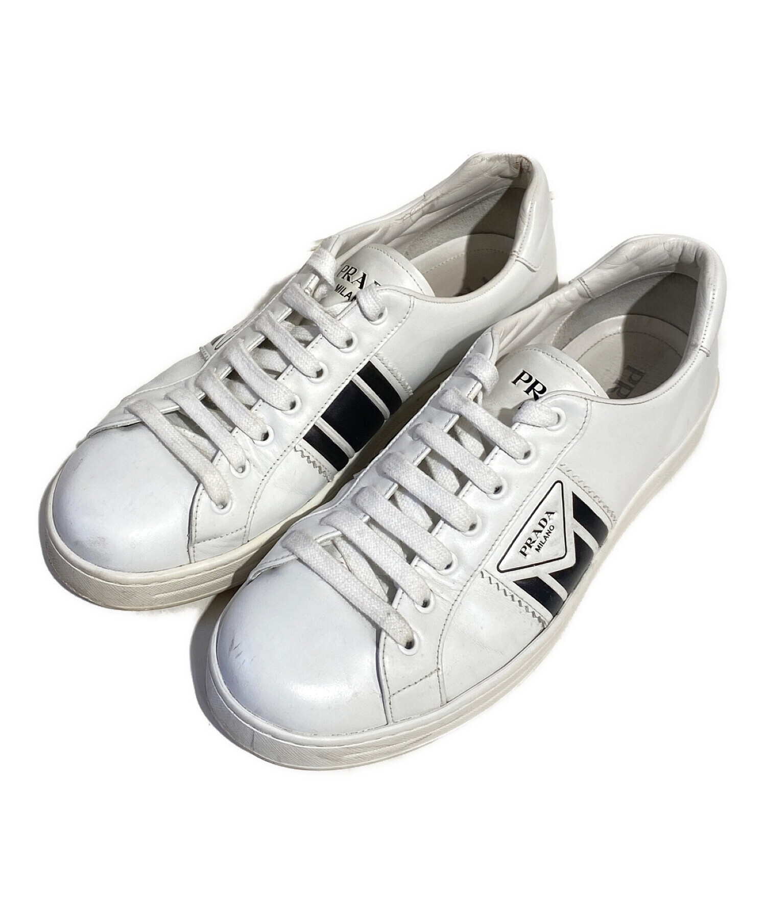 中古・古着通販】PRADA (プラダ) レザースニーカー ホワイト サイズ:8