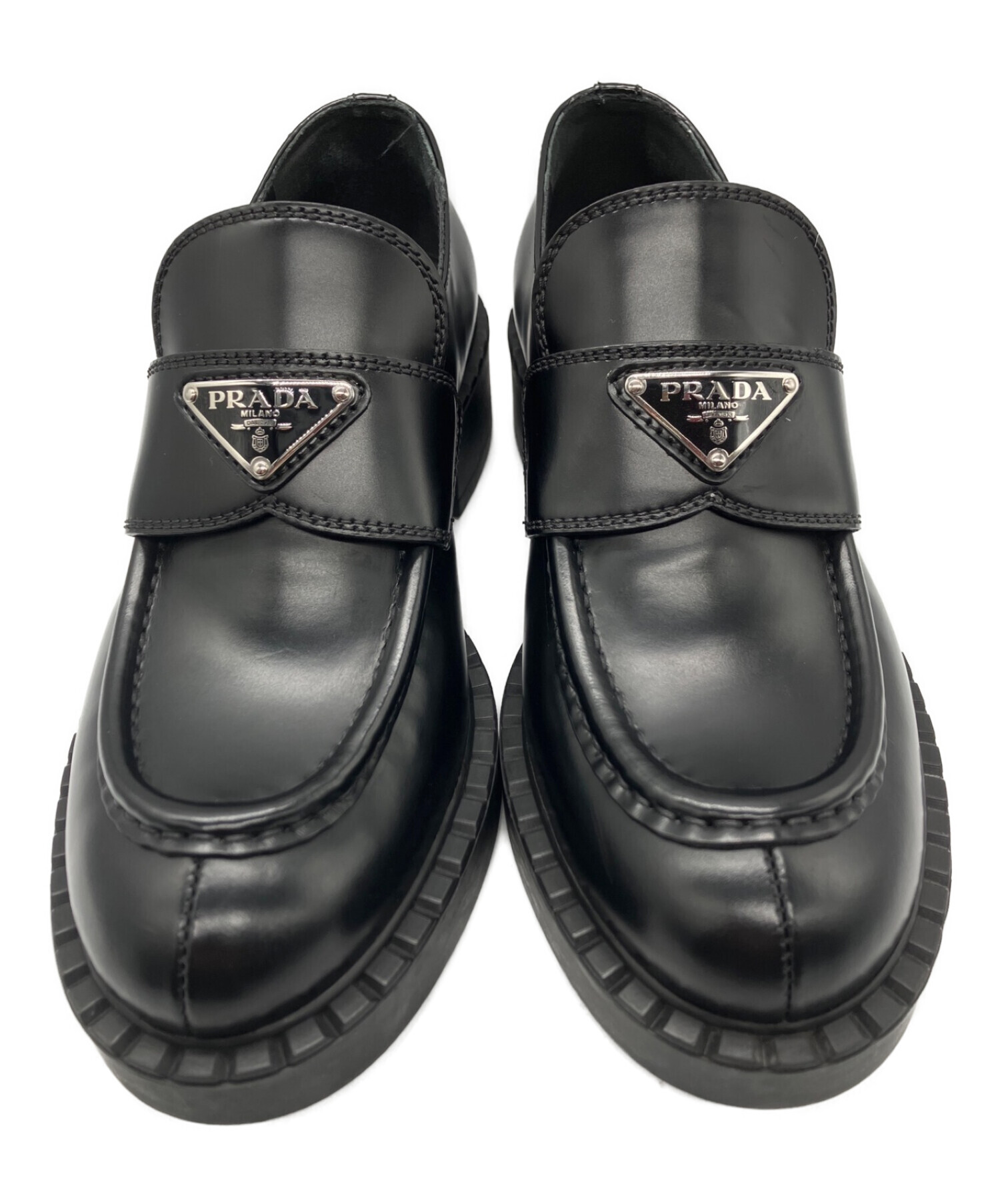 中古・古着通販】PRADA (プラダ) ロゴプレートローファー ブラック