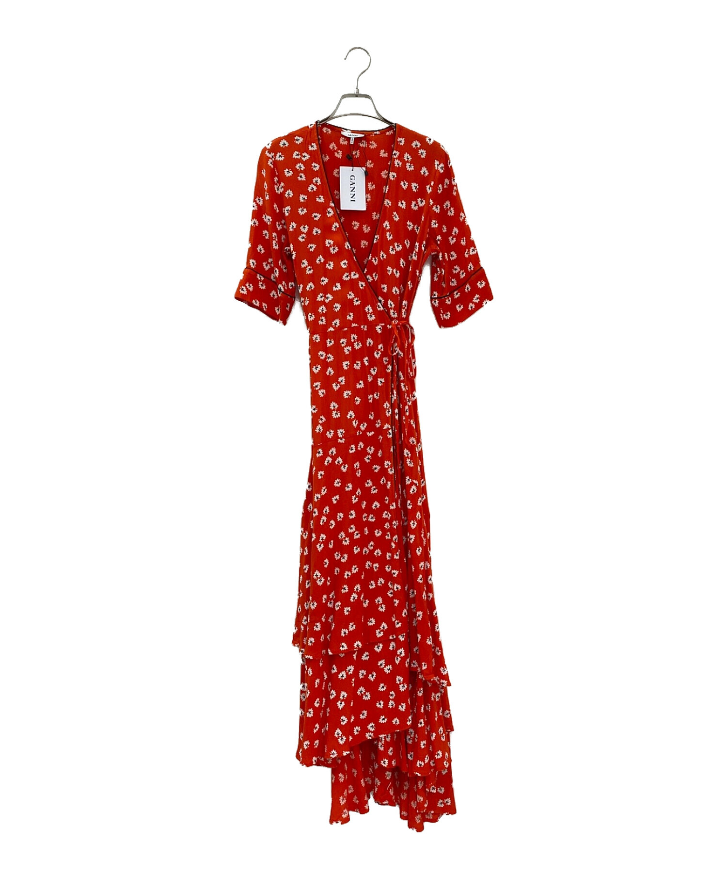 中古・古着通販】GANNI (ガニー) カシュクール半袖ワンピース 中古・古着通販】GANNI (ガニー) カシュクール半袖ワンピース