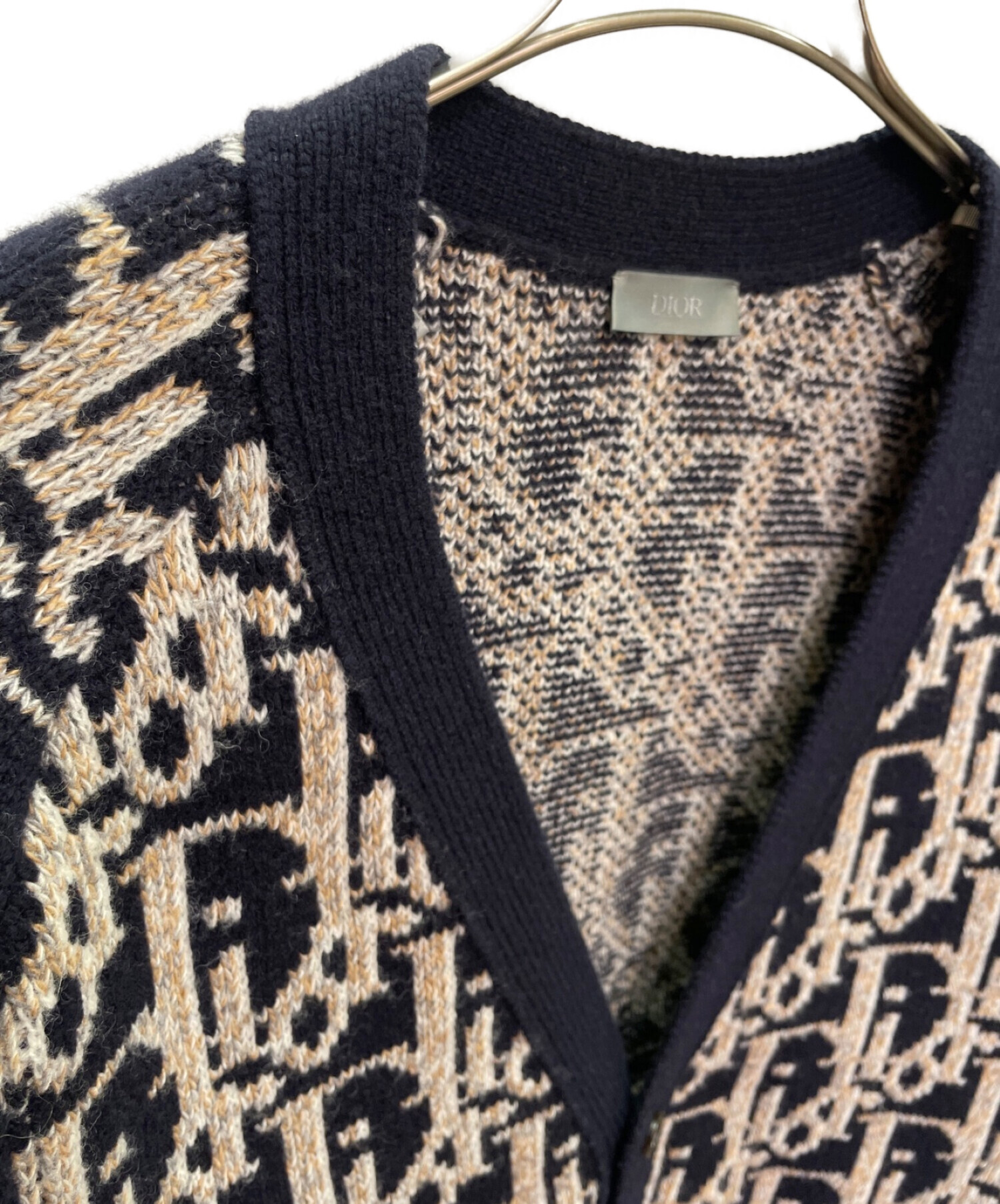 クリスチャンディオール　ネイビー　半袖ニットカーディガン ビンテージ クリスチャンディオール ロング ニット カーディガン M