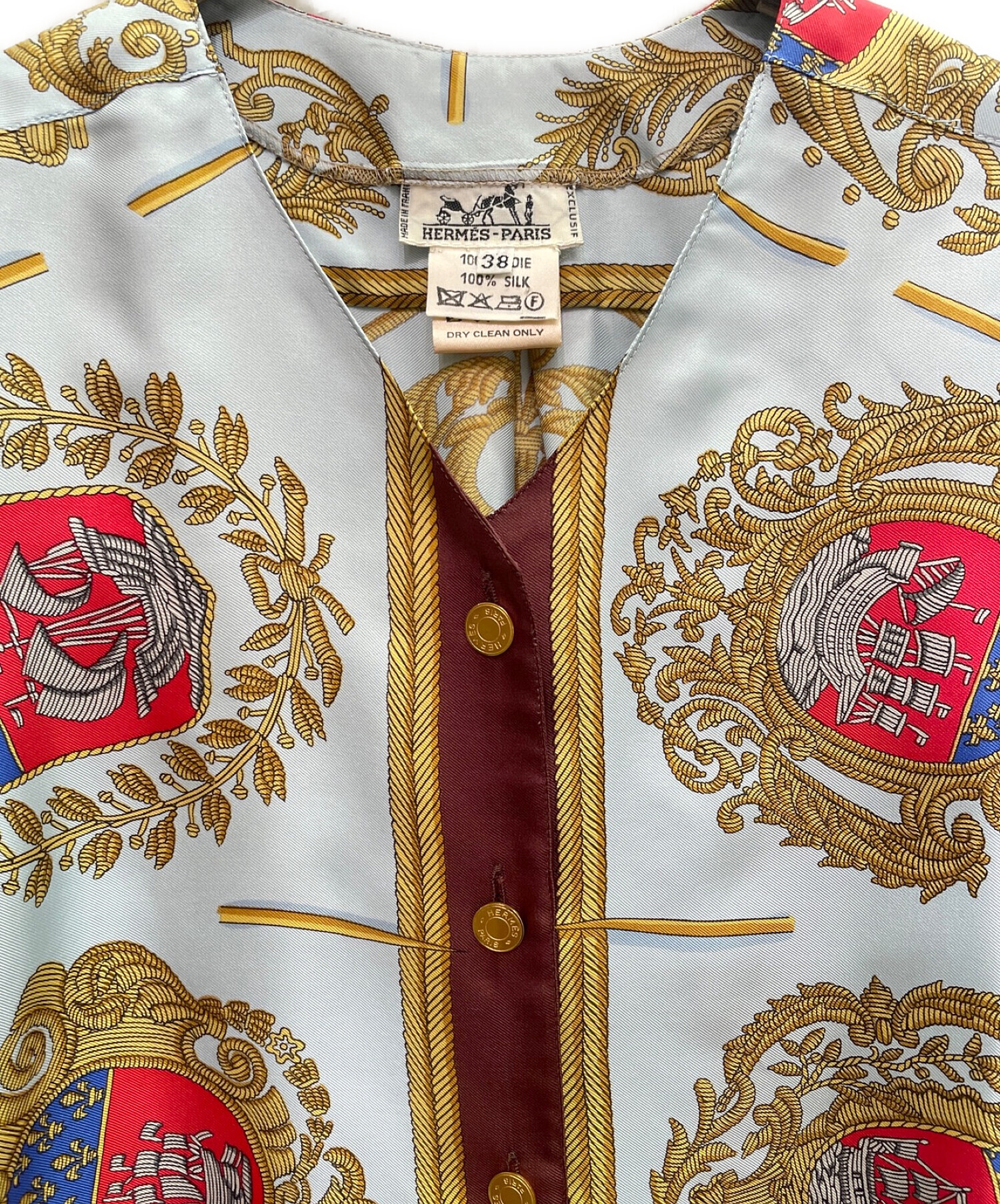 ☆ HERMES ☆ シルク100%ブラウス HERMES Clic Clac シルク100％ 長袖