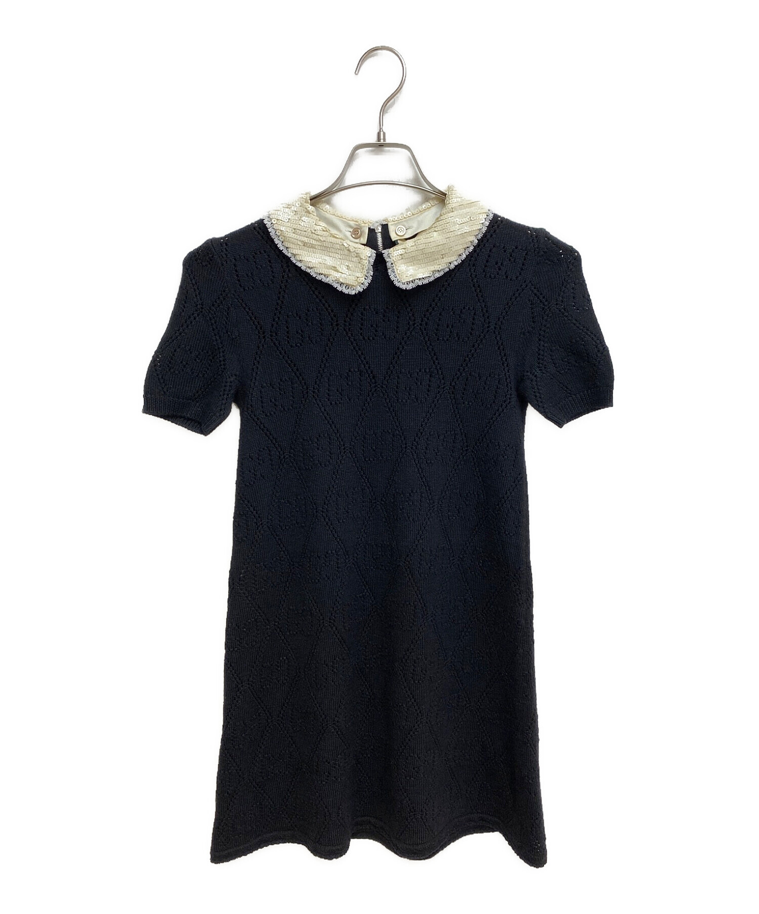 GUCCI 半袖 レース ワンピース size 10 中古・古着通販】GUCCI (グッチ) GGレースニットワンピース ブラック
