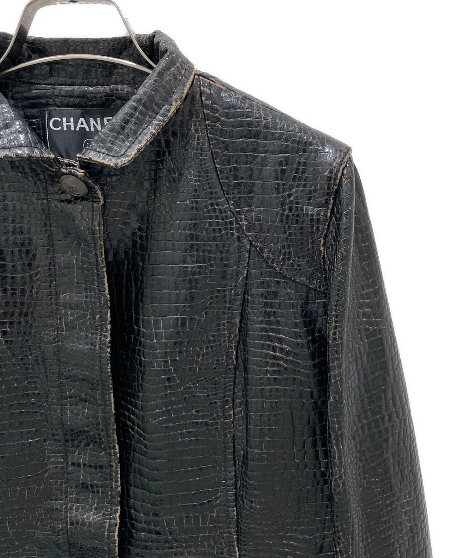 中古・古着通販】CHANEL (シャネル) クロコ調スタンドカラー比翼