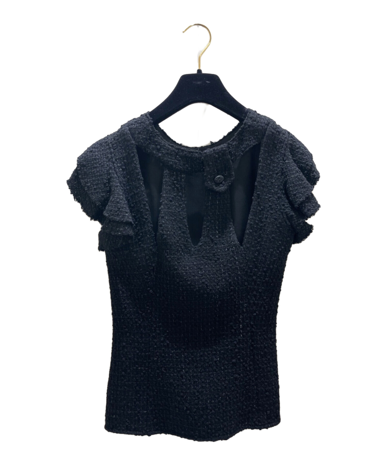 CHANEL リボントップス　36 黒　美品 シャネル ブラック カシミア シルク セレブのリボン ニット トップス