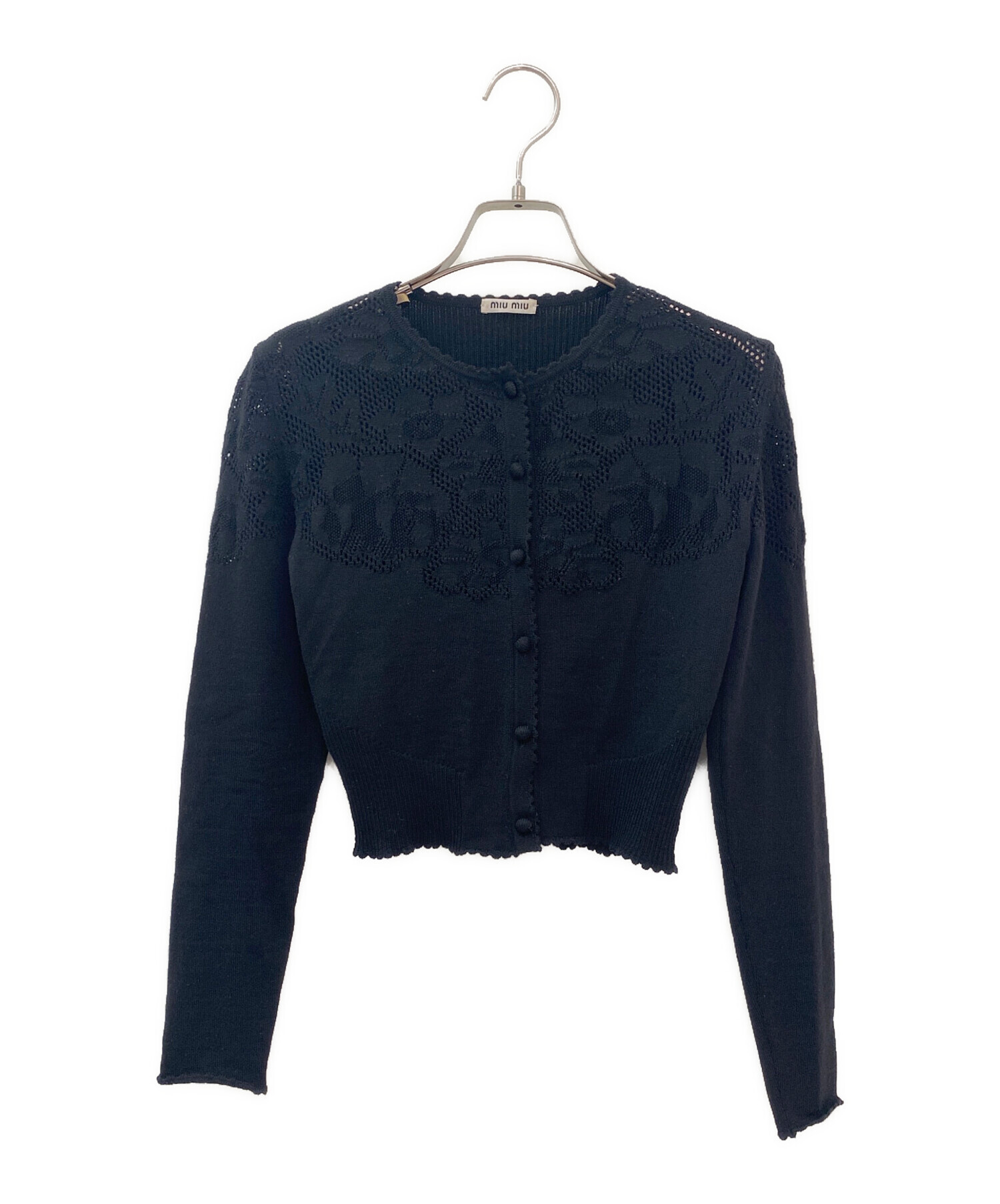 miu miu ラメ入り黒ショート丈カーディガン 中古・古着通販】MIU MIU (ミュウミュウ) ショートニットレース