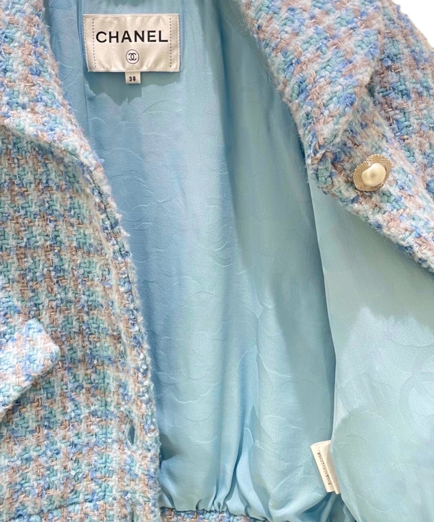 CHANEL ツイードジャケット　38 シャネル パープル コットン ツイード ジャケット CCボタン 38