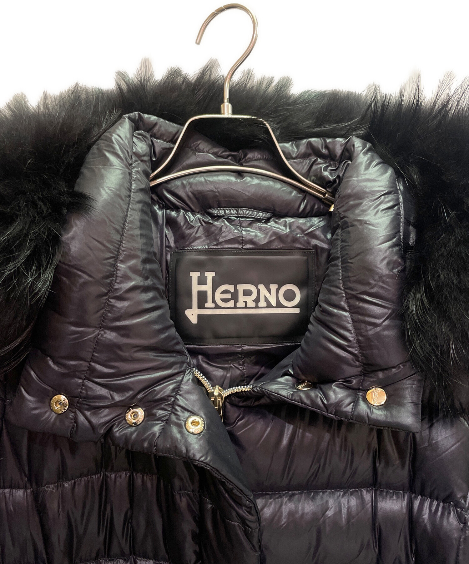 中古・古着通販】HERNO (ヘルノ) ファー付き ダウンコート ブラック 