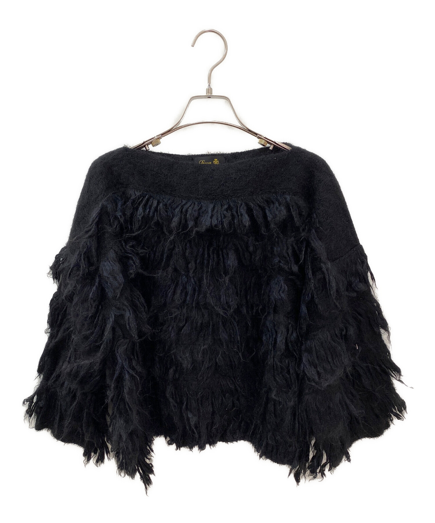 美品✨ ドゥロワー 3G編み込みフリンジニットジャケット　Fサイズ　ブラック 中古・古着通販】DRAWER (ドゥロワー) フリンジニット ブラック サイズ