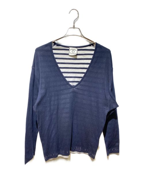CHANEL コットンニットトップス 36サイズ 近年の美品 中古・古着通販】CHANEL (シャネル) Vネックコットンニット ネイビー