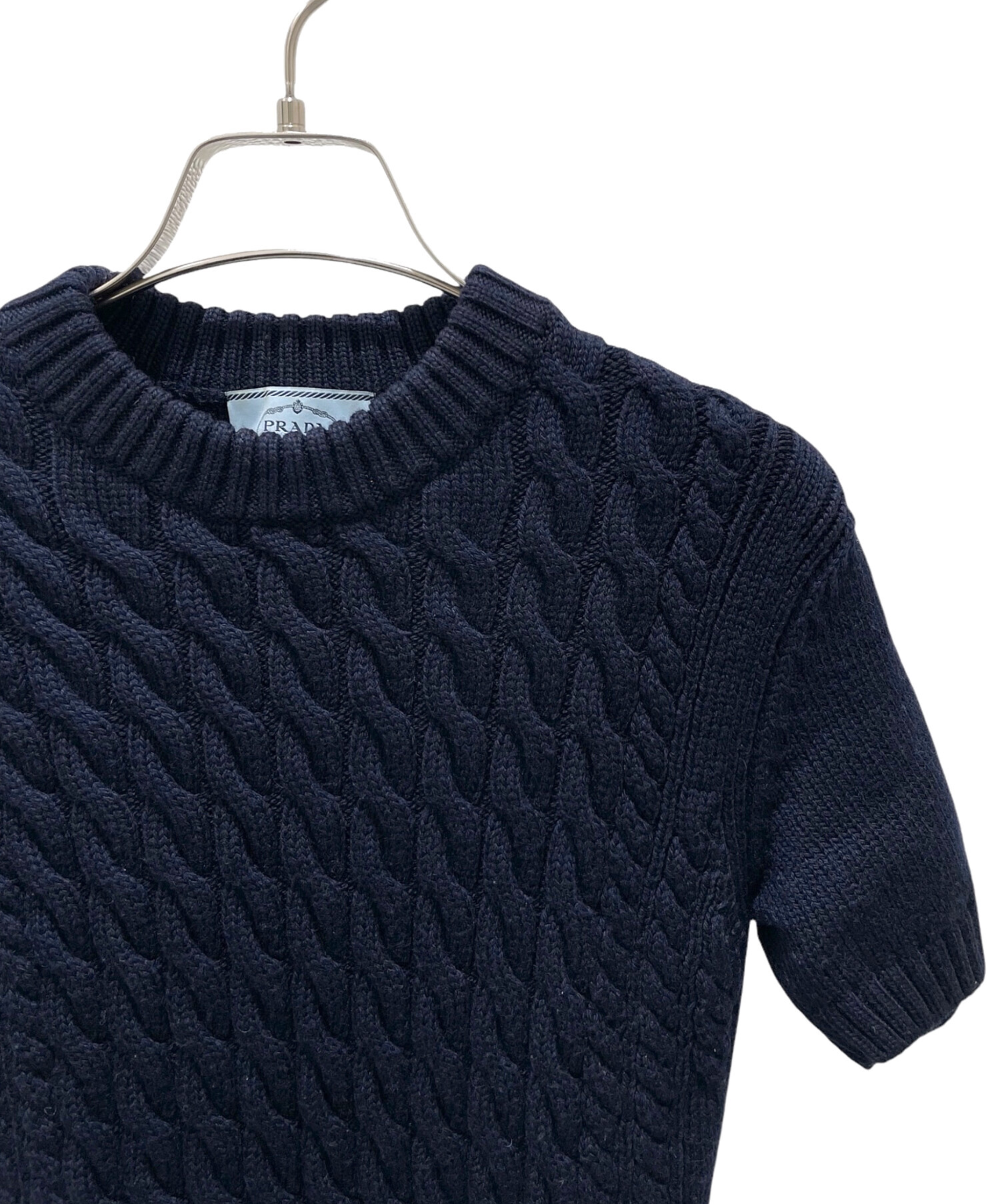新品未使用 PRADA プラダ 半袖 ニット ネイビー 中古・古着通販】PRADA (プラダ) 半袖 ウール ニット ワンピース