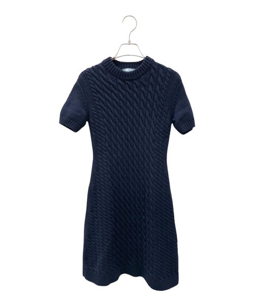 新品未使用 PRADA プラダ 半袖 ニット ネイビー 中古・古着通販】PRADA (プラダ) 半袖 ウール ニット ワンピース