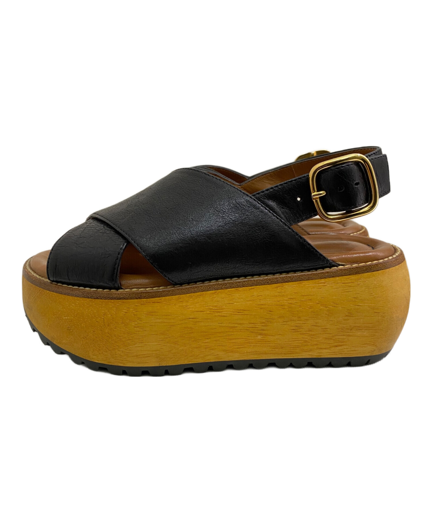 中古・古着通販】MARNI (マルニ) ウッドサンダル ブラック×ブラウン 