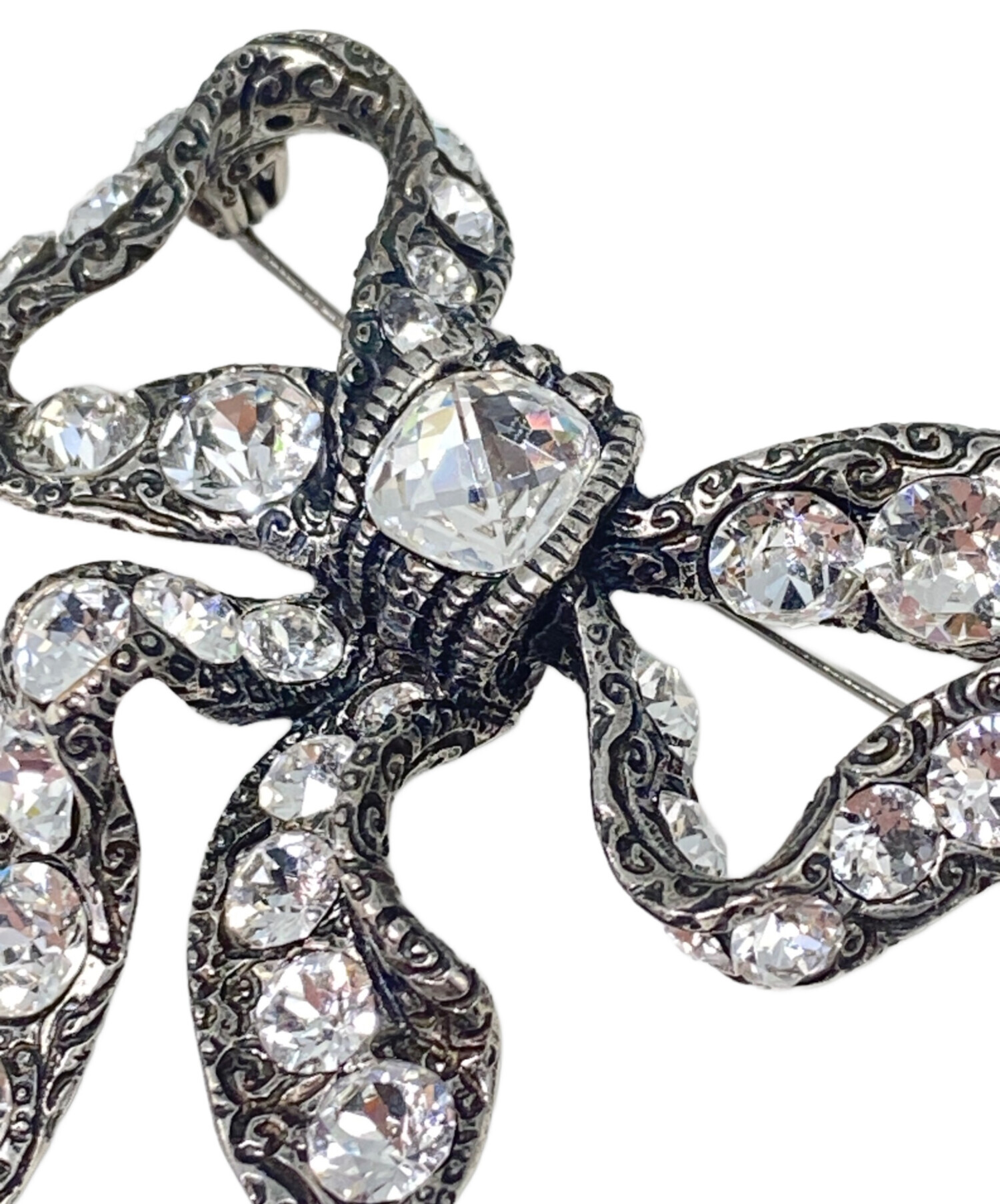 中古・古着通販】GUCCI (グッチ) ラインストーンリボンブローチ