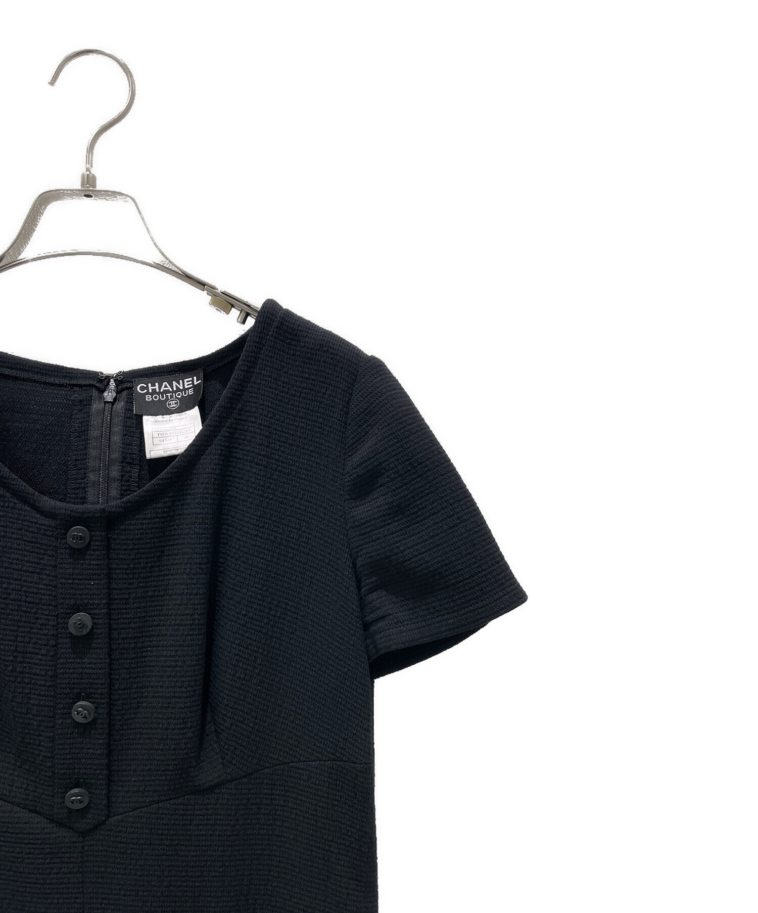 中古・古着通販】CHANEL (シャネル) 半袖ワンピース ブラック サイズ 