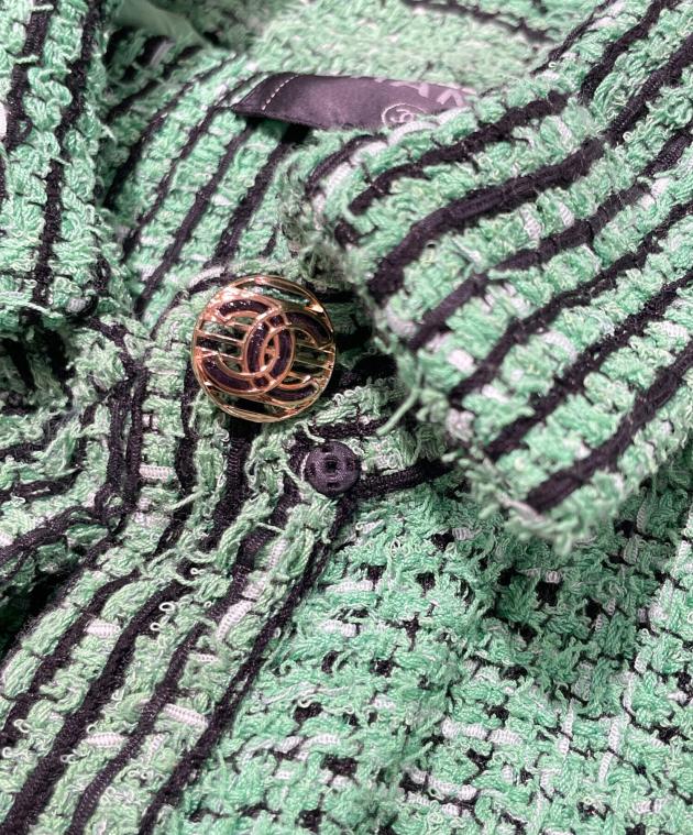 CHANEL オリーブグリーン ジャケット訳あり正規品 中古・古着通販】CHANEL (シャネル) ツイードジャケット グリーン