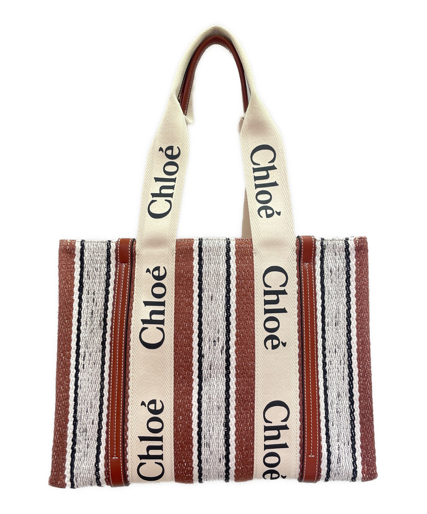 中古・古着通販】Chloe (クロエ) WOODYトートバッグ ブラウン×ホワイト 
