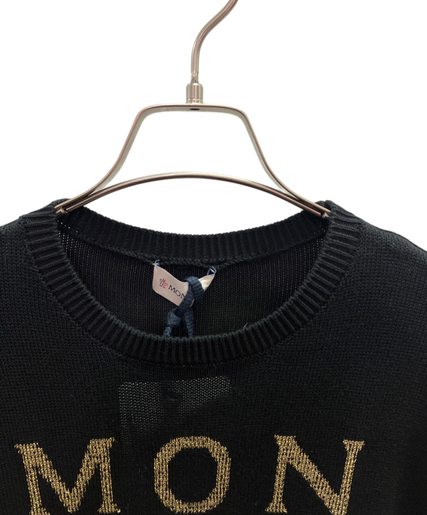 【美品】 MONCLER セーター ロゴ マグリア リブ ブラック M 中古・古着通販】MONCLER (モンクレール) フロントロゴニット
