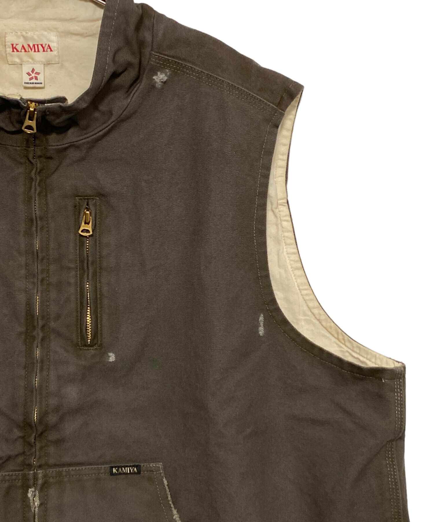 中古・古着通販】KAMIYA (カミヤ) BORO Duck Vest ブラウン サイズ:L 