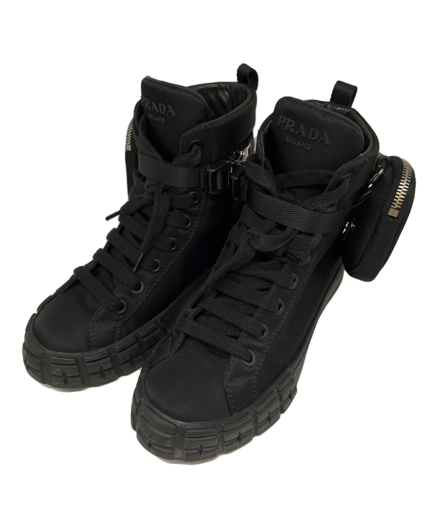 中古・古着通販】PRADA (プラダ) RE-NYLON WHEEL SNEAKERS ブラック 