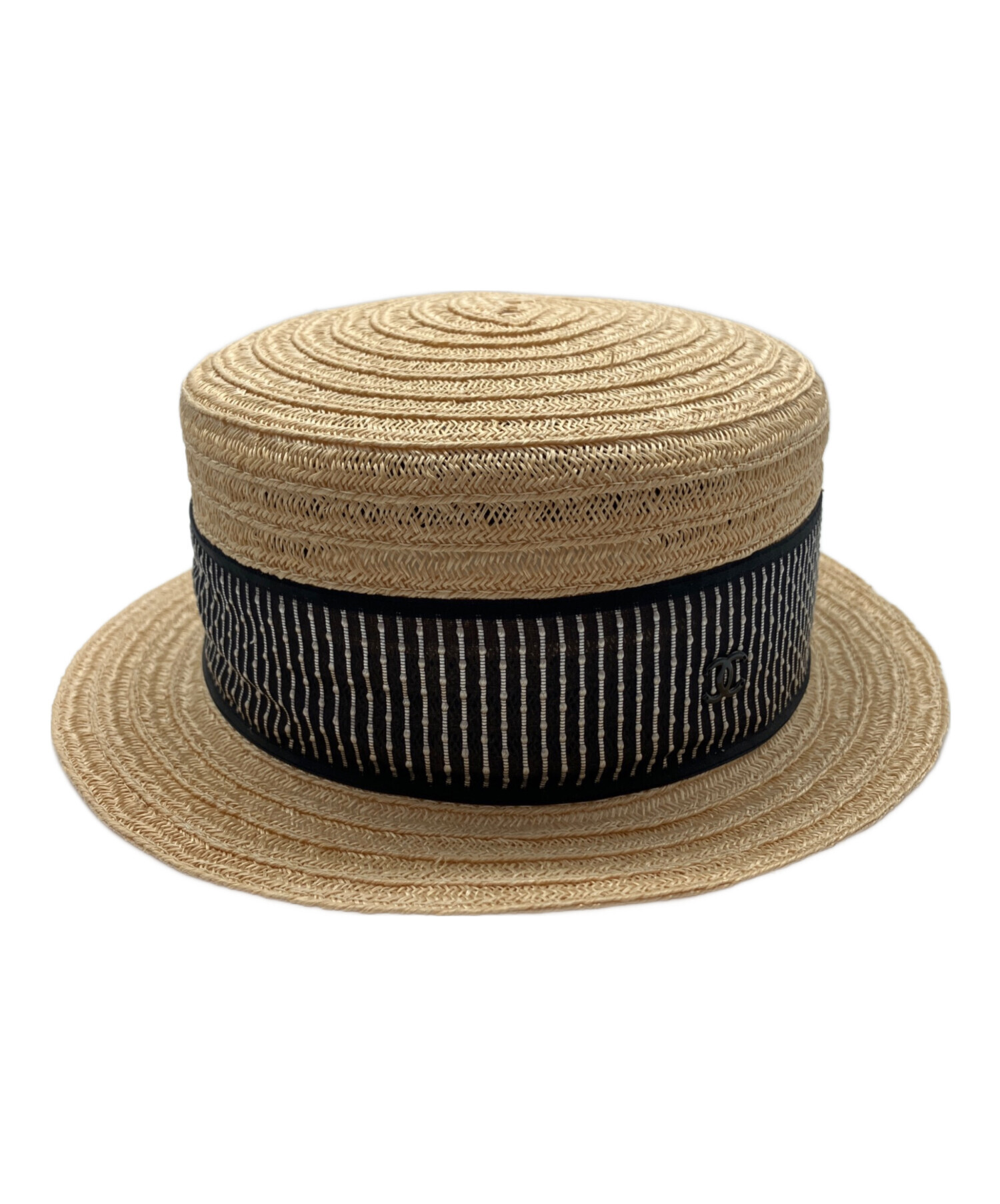 CHANEL シャネル ココマーク付き ストローハット ロングブリム 中古・古着通販】CHANEL (シャネル) ココマークデザイン ストロー