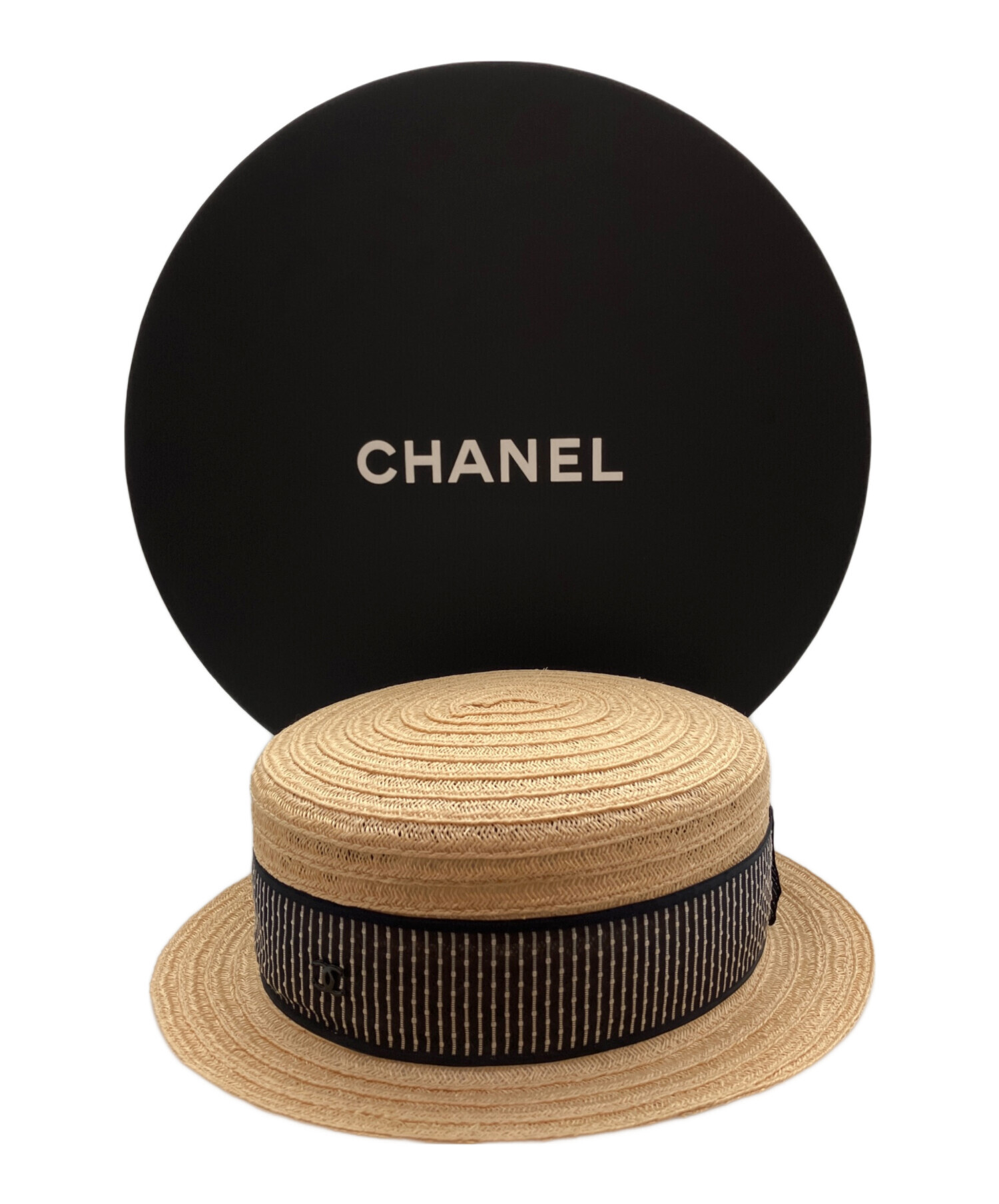 CHANEL シャネル ココマーク付き ストローハット ロングブリム 中古・古着通販】CHANEL (シャネル) ココマークデザイン ストロー