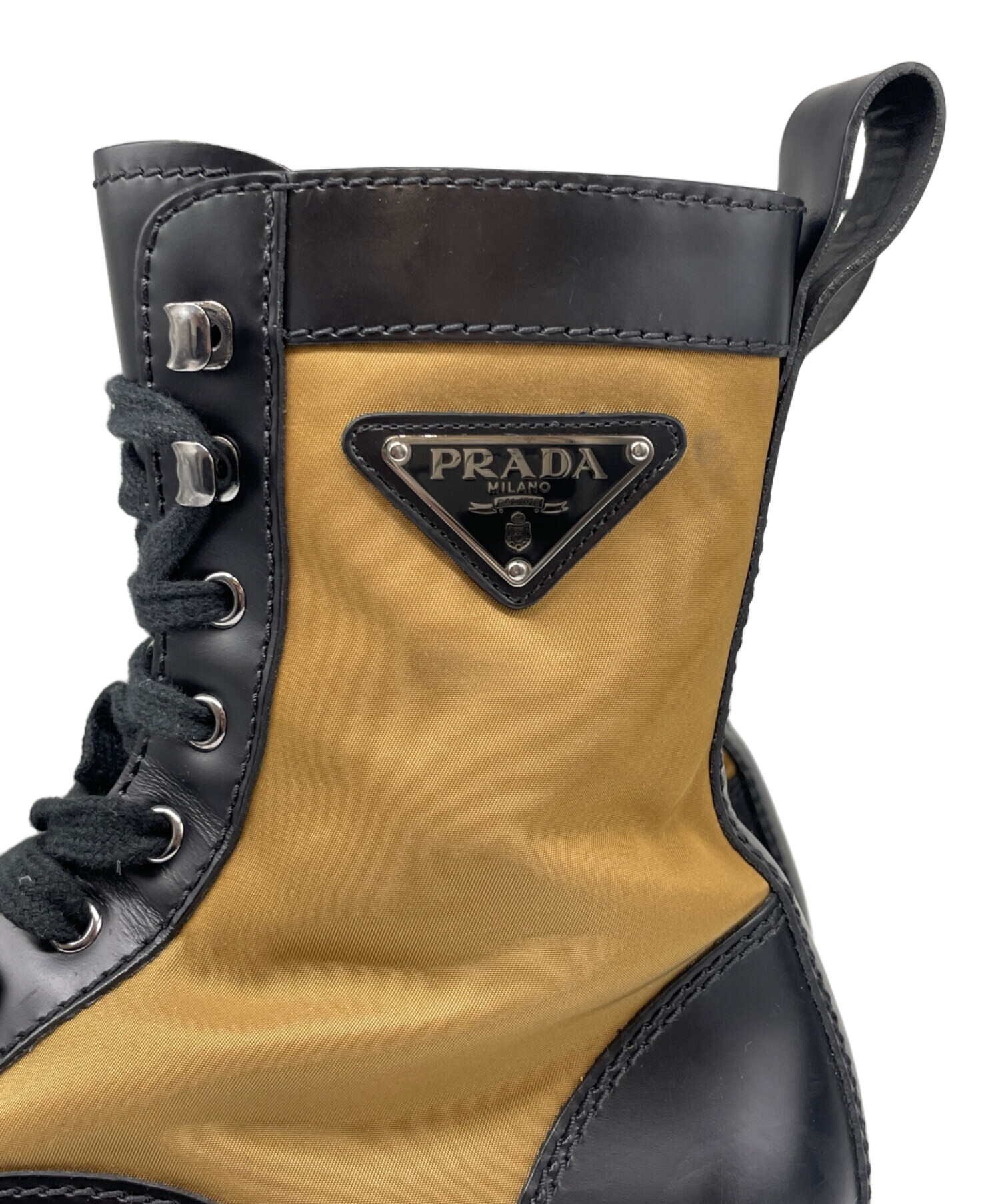中古・古着通販】PRADA (プラダ) ロゴプレート レースアップ ブーツ 