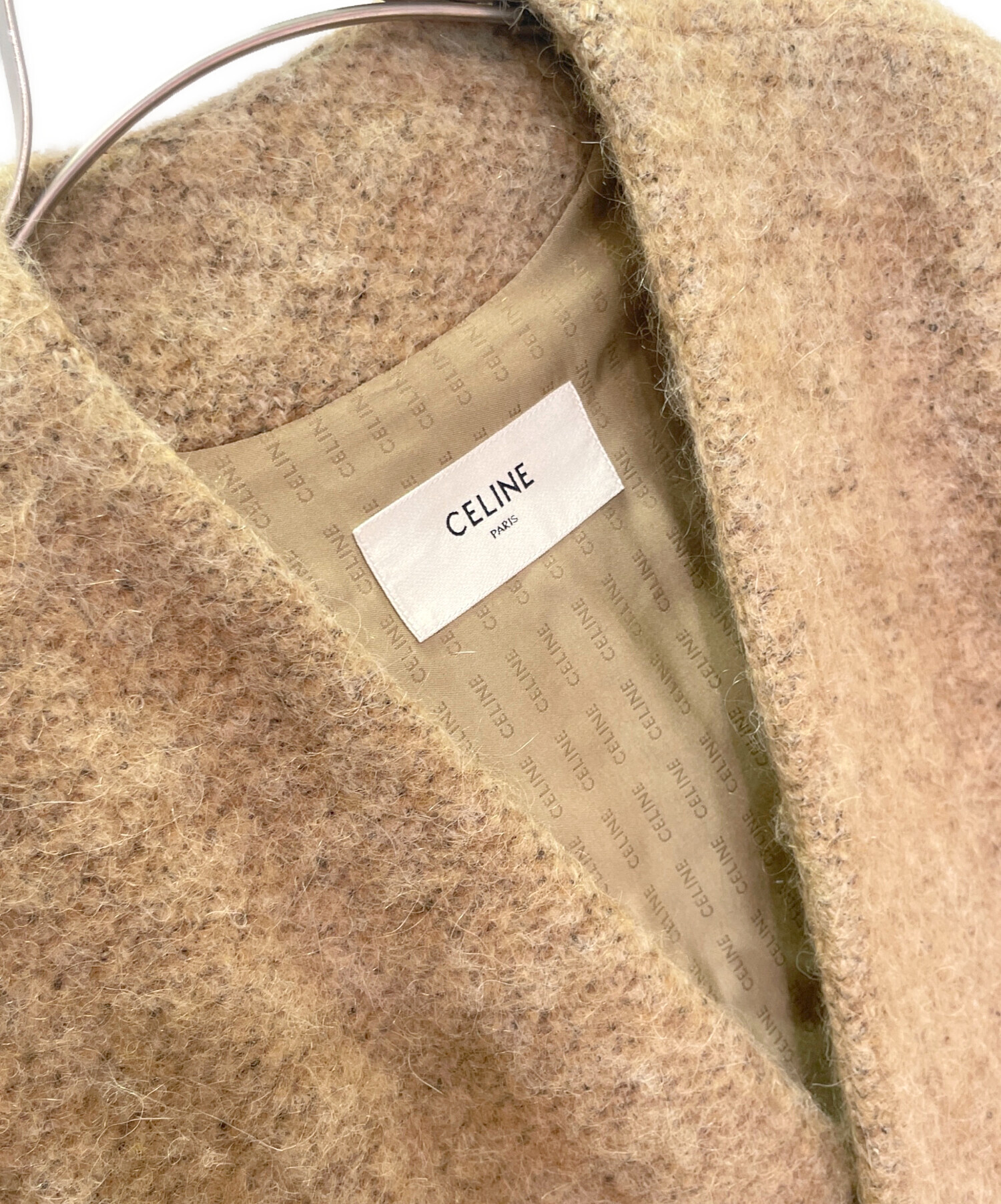 CÉLINE ベージュ ニットカーディガン/38サイズ/ビンテージ/カシミヤ 中古・古着通販】CELINE (セリーヌ) フロントポケットカシミヤ