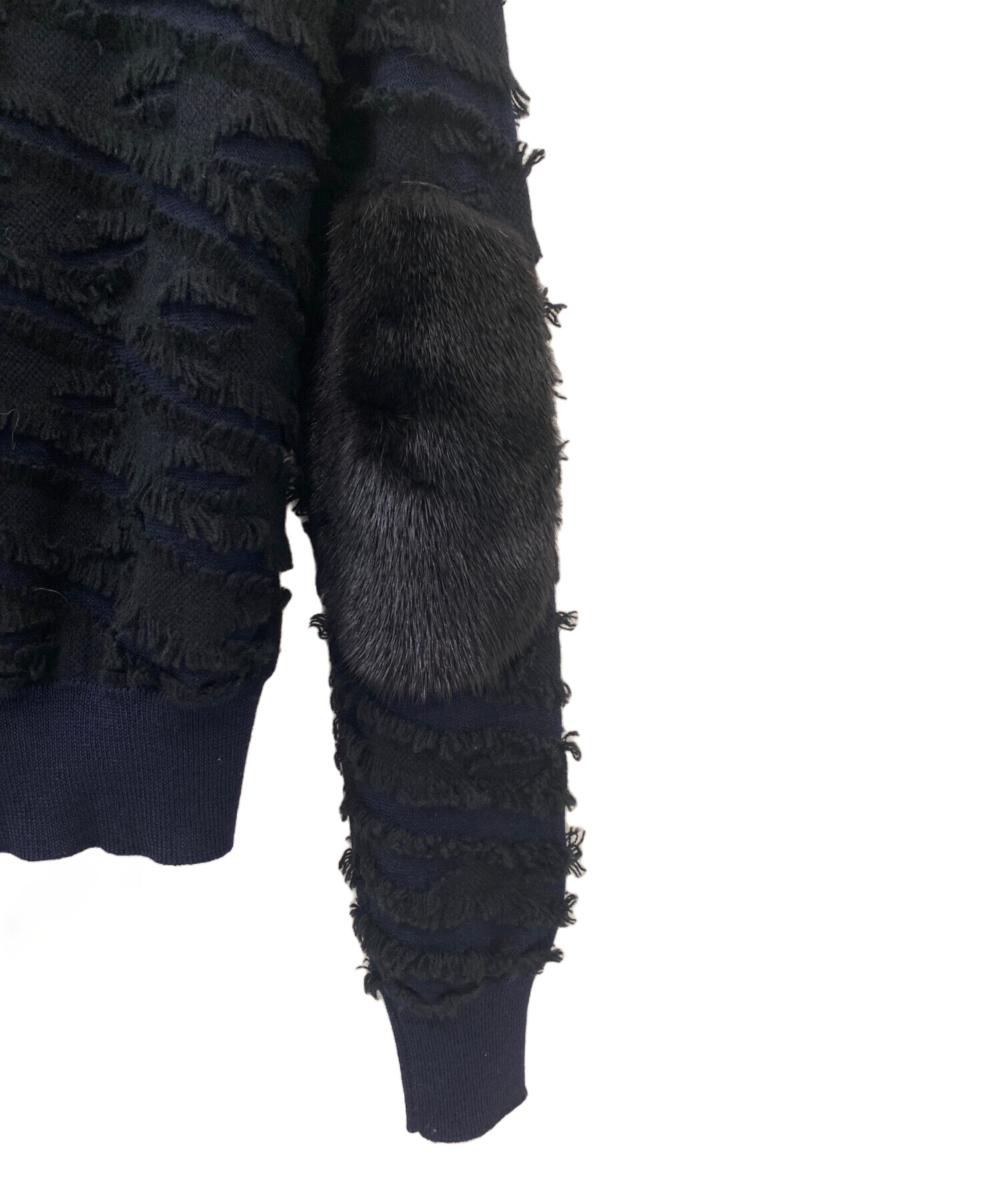 美品✨ ドゥロワー 3G編み込みフリンジニットジャケット　Fサイズ　ブラック 中古・古着通販】DRAWER (ドゥロワー) カシミヤ ミンクフリンジ