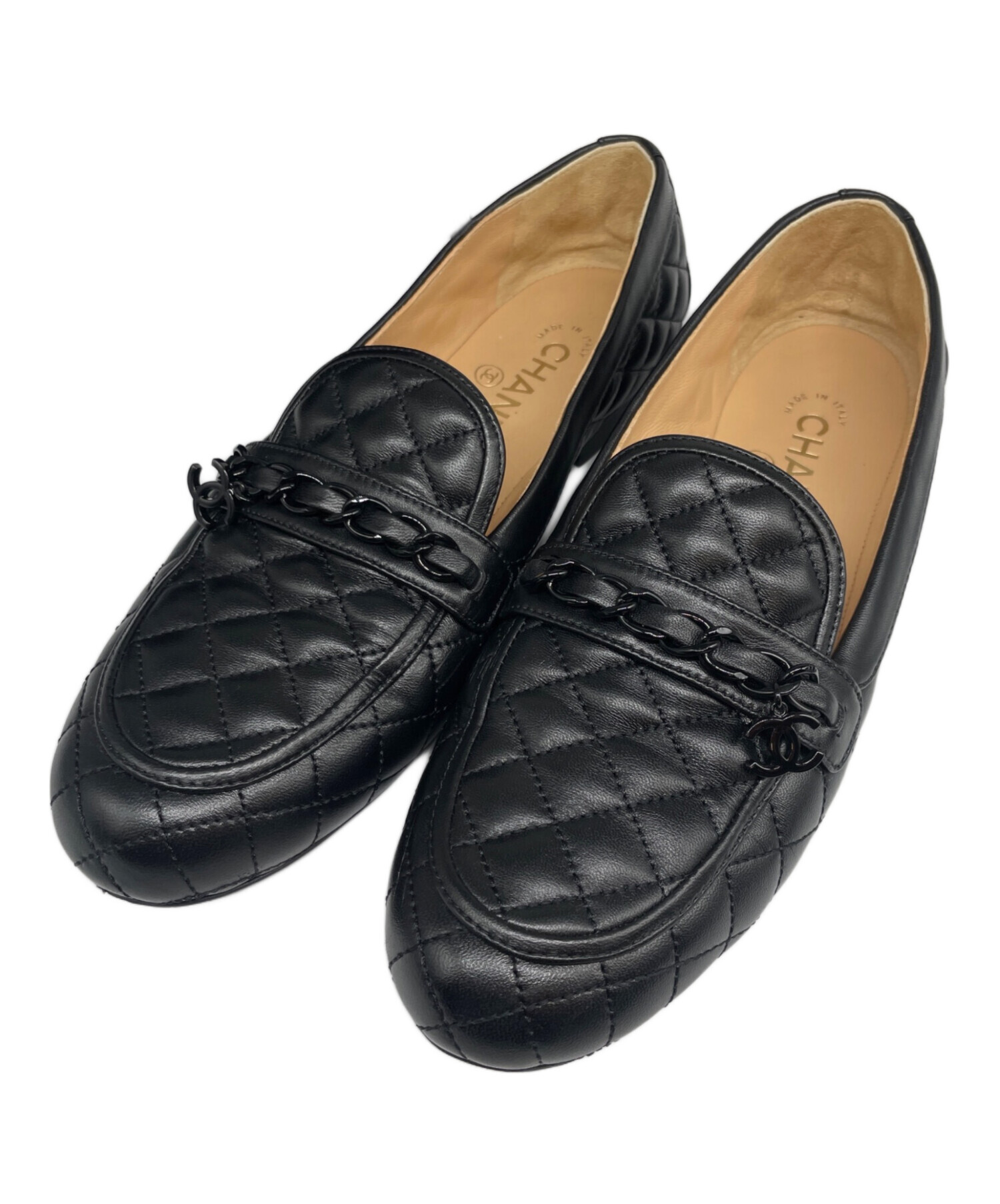 CHANEL ブラック ローファー キルティング 中古・古着通販】CHANEL (シャネル) キルティング ローファー ブラック