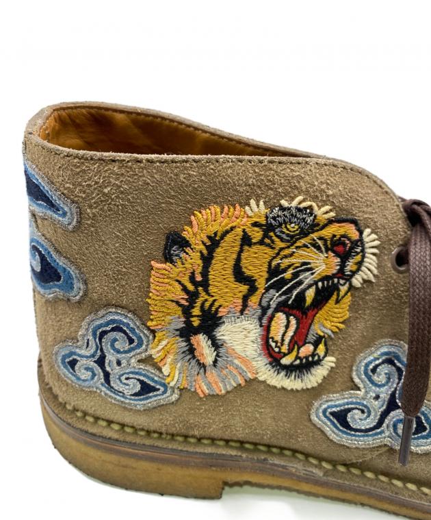 中古・古着通販】GUCCI (グッチ) タイガー刺繍ブーツ ベージュ サイズ