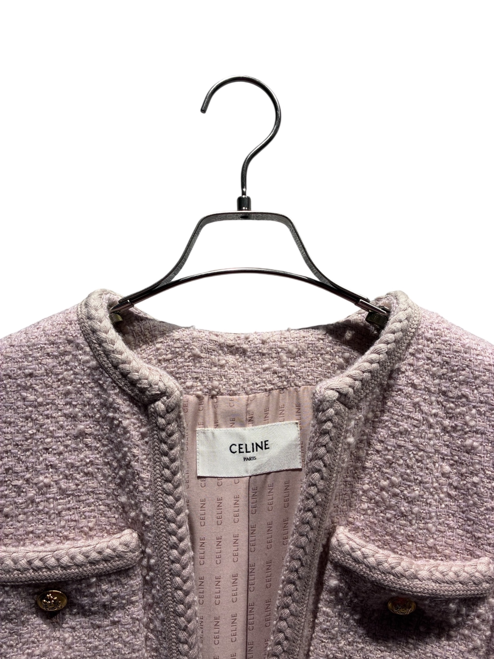 極美品 CELINE TOMBOY ツイードテーラードジャケット 34 ロング 中古・古着通販】CELINE (セリーヌ) TOMBOYツイードシングルテーラード