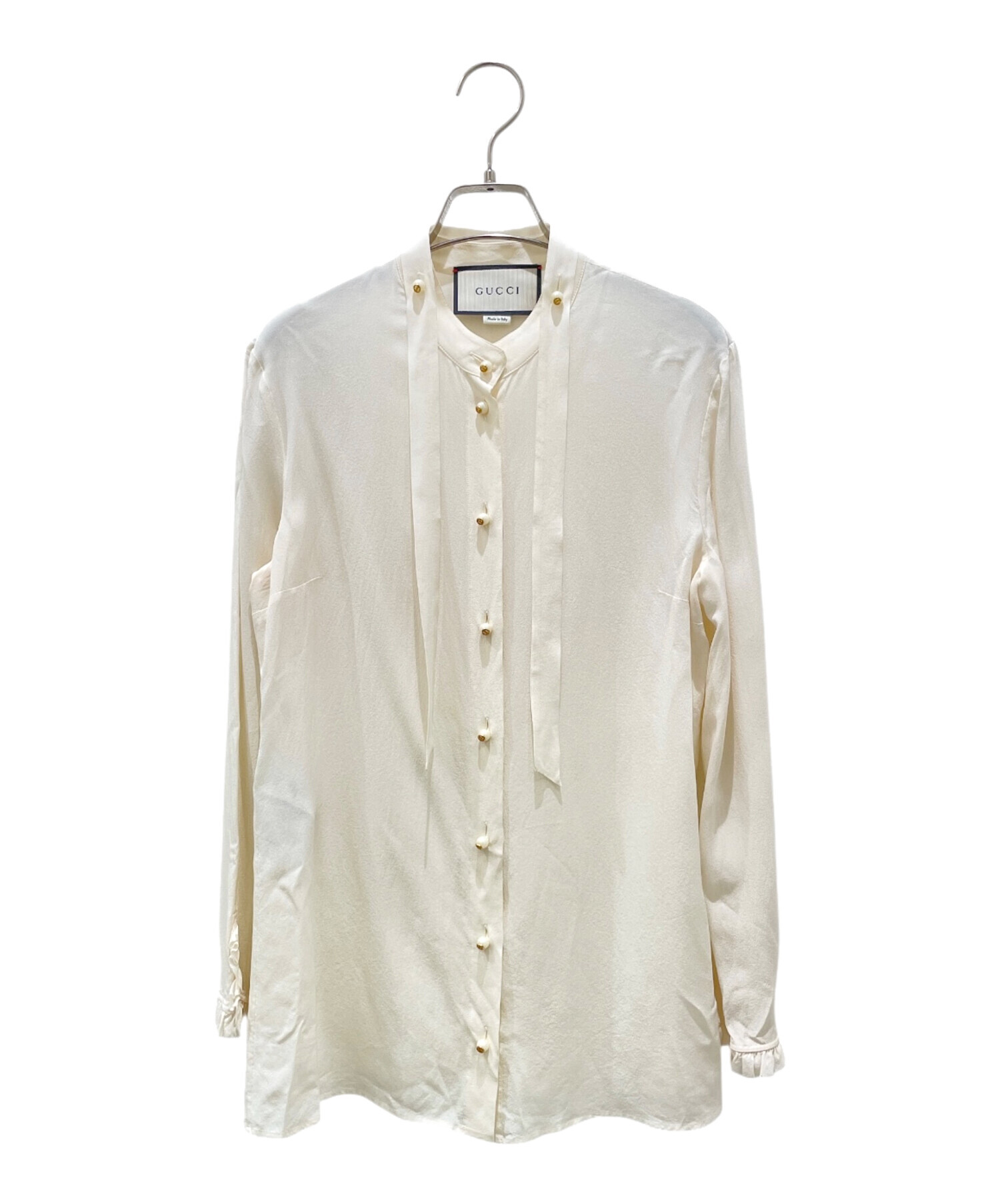 中古・古着通販】GUCCI (グッチ) パールボタンシルクシャツ アイボリー