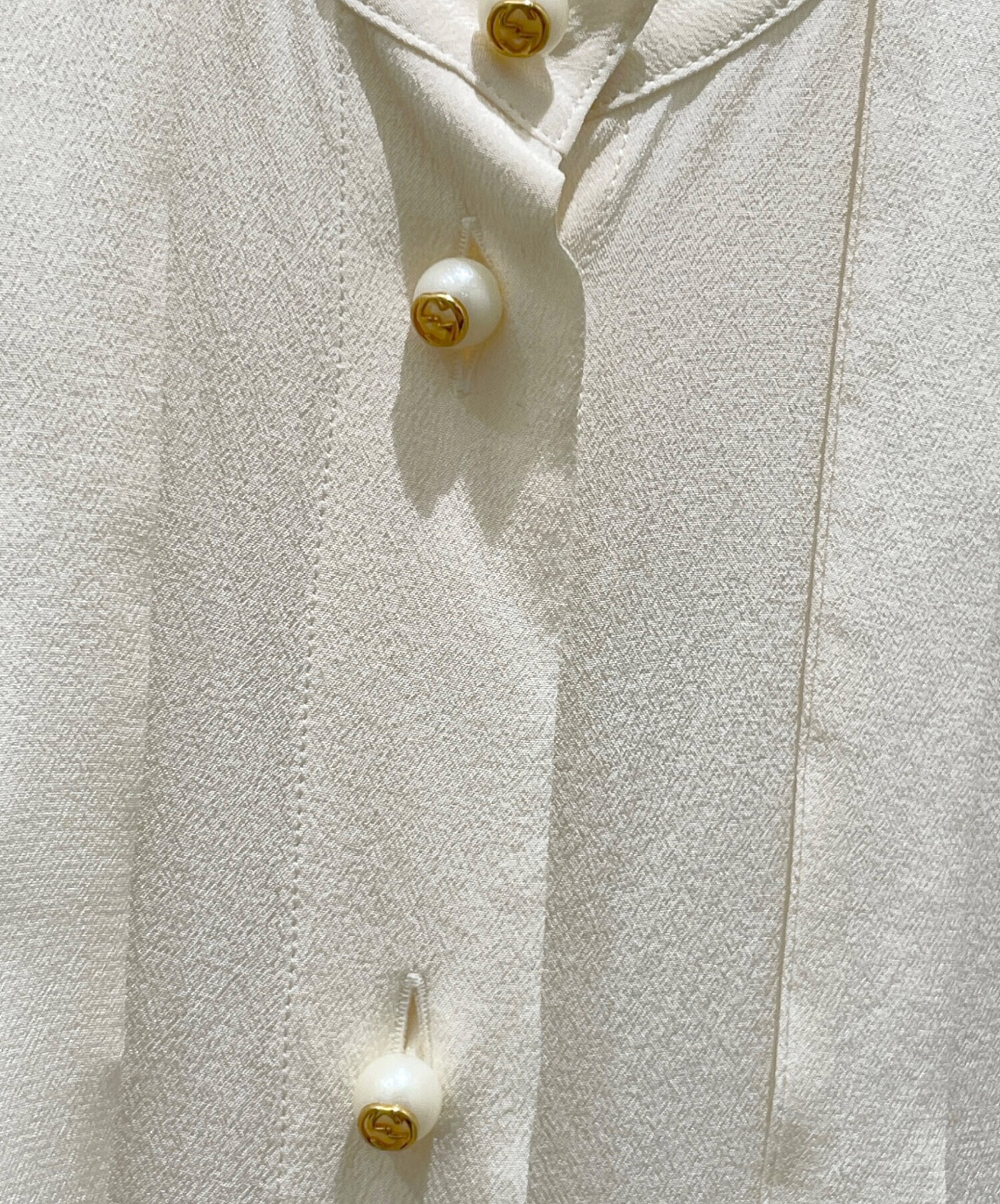 中古・古着通販】GUCCI (グッチ) パールボタンシルクシャツ アイボリー