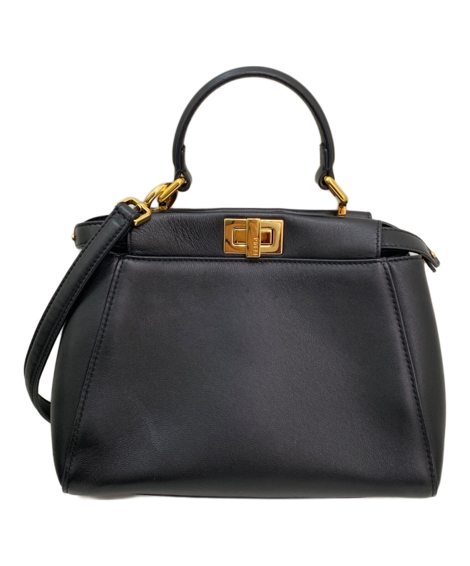 美品✨FENDI ピーカブーミニ 2WAY 黒 金具 ブラック ロゴ ゴールド 中古・古着通販】FENDI (フェンディ) ピーカブー ミニ ブラック サイズ