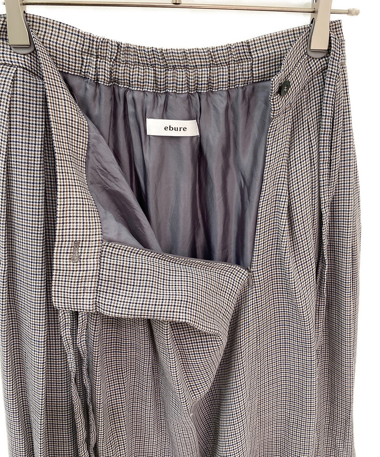 中古・古着通販】ebure (エブール) チェック柄プリーツスカート グレー